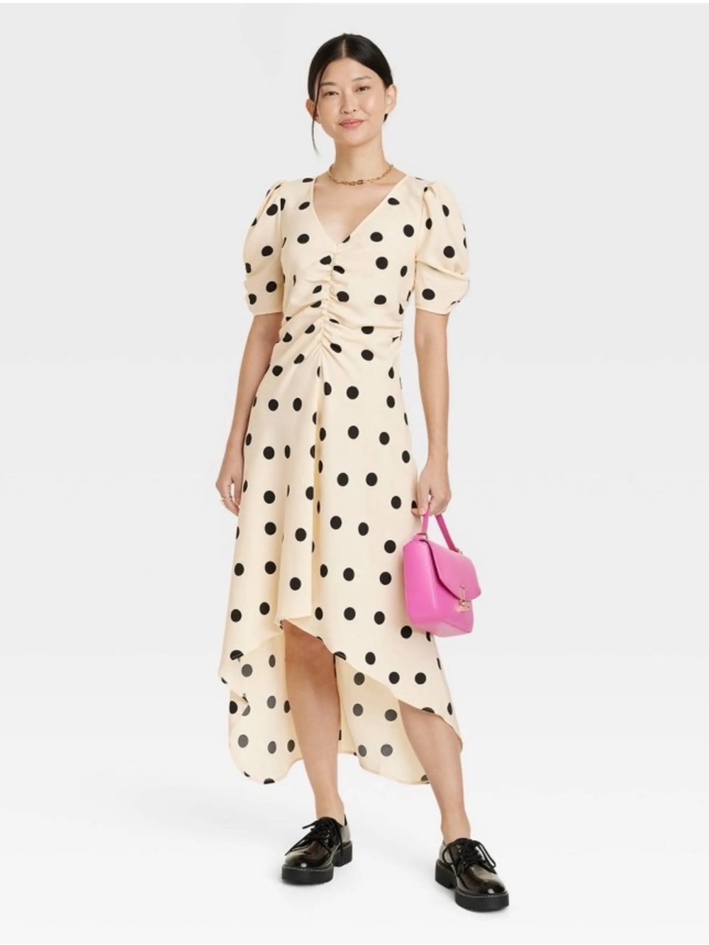 A New Day Polka Dot High Low Crepe Dress Size M